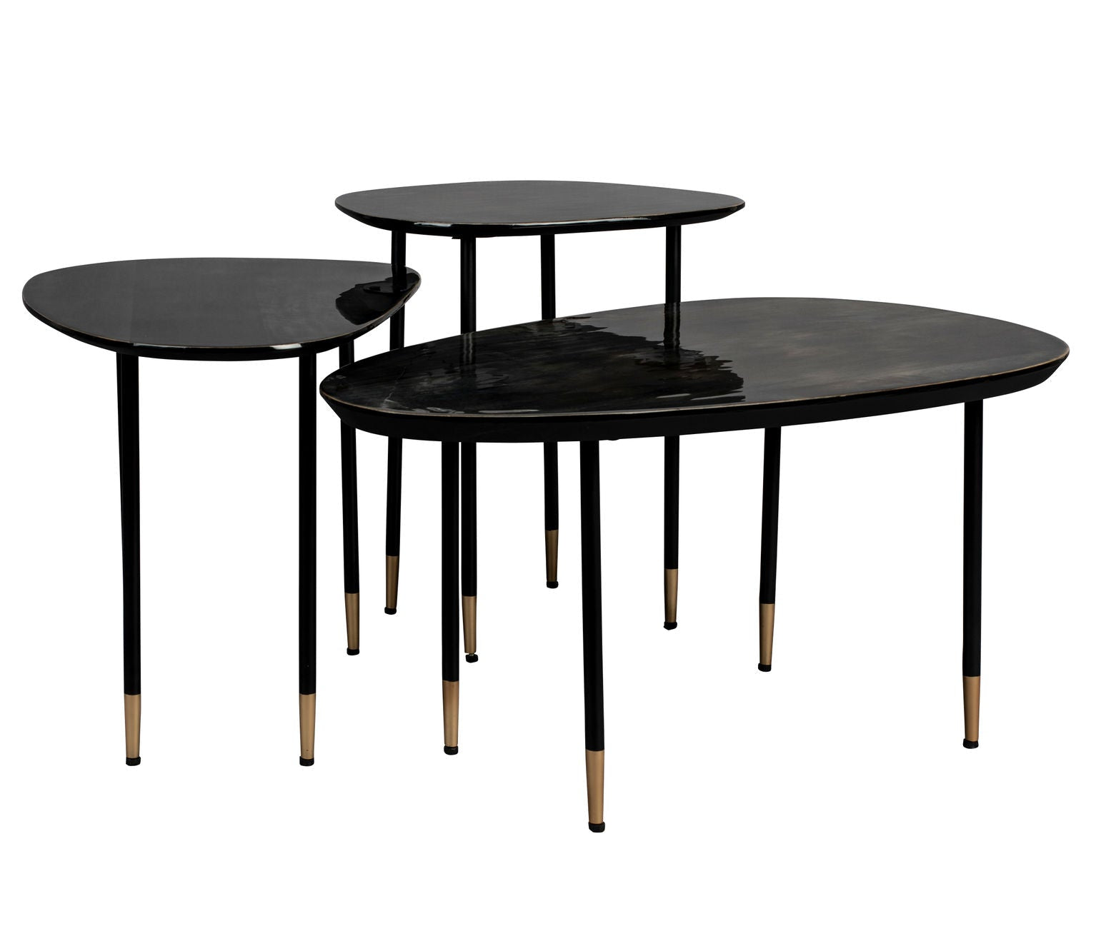 Dutchbone Set of 3 Phyllis Gloss Black Mango Wood Side Tables Nest